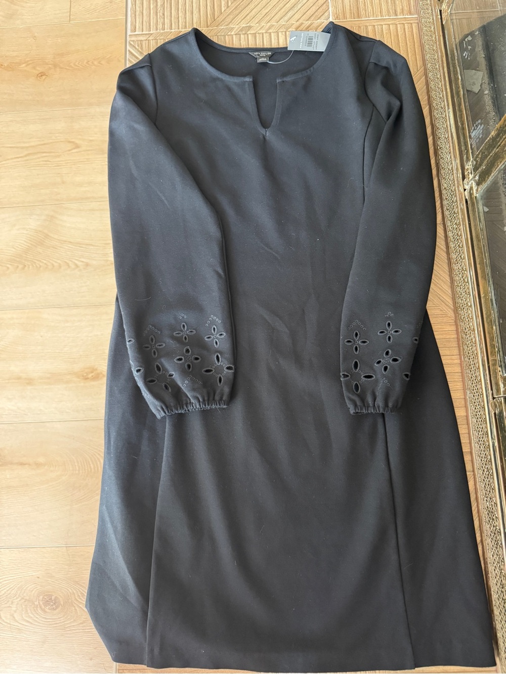Ann Taylor Black Long-Sleeve Dress with Eyelet Cuffs NWT Size Small Petite